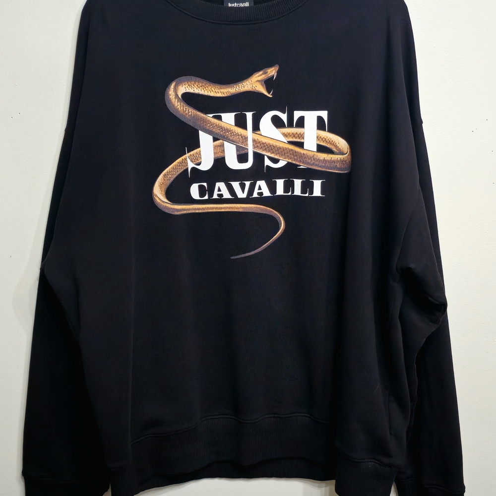 Mens Just Cavalli Black Crew Neck Sweatshirt W/ Snake Logo Sz XL